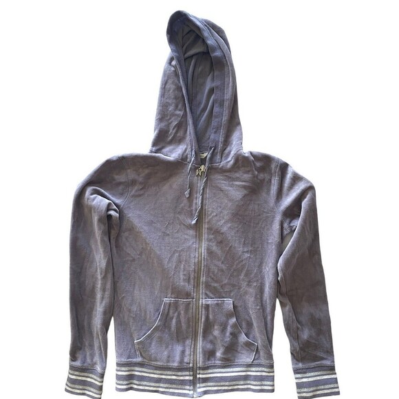 Victoria's Secret Jackets & Blazers - Vintage Y2k Velour Hoodie Jacket Ribbed Silver Striped Trim, Victorias Secret XS